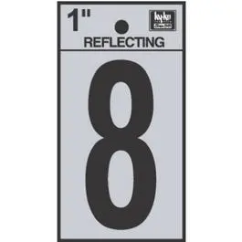 1-Inch Reflective Black And Silver Vinyl Address Number "8" With Adhesive Backing 1