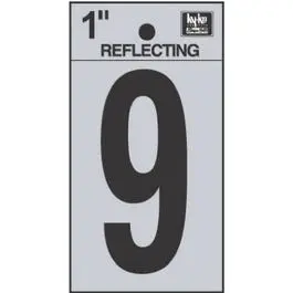 1-Inch Reflective Black And Silver Vinyl Address Number "9" With Adhesive Backing 1