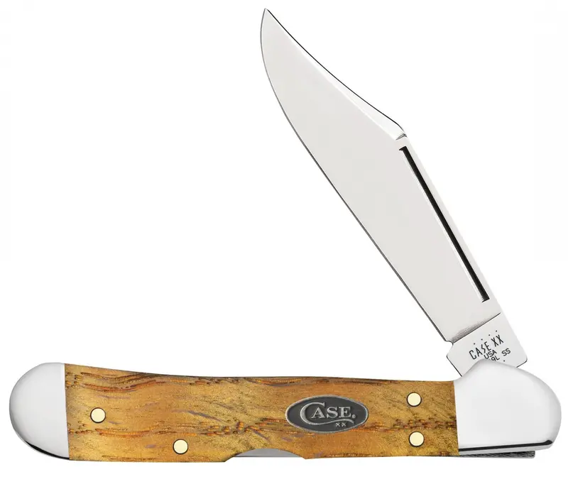 Case Copperlock Mini Knife – Yellow Curly Oak Smooth Wood Handle 1