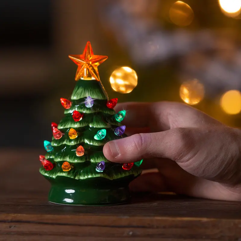 Evergreen Mini Ceramic Led Tree Ornament – Color-Changing Holiday Decor 1