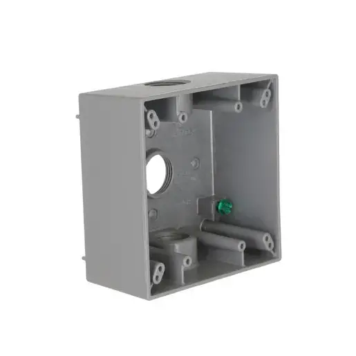 Hubbell Weatherproof 2-Gang Electrical Box – Gray, Three 3/4-Inch Threaded Outlets 1