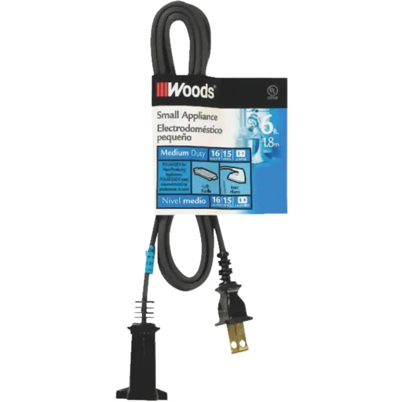 Woods 6-Foot 16/2 Heavy-Duty Appliance Cord – 15 Amp Heater Rated 1
